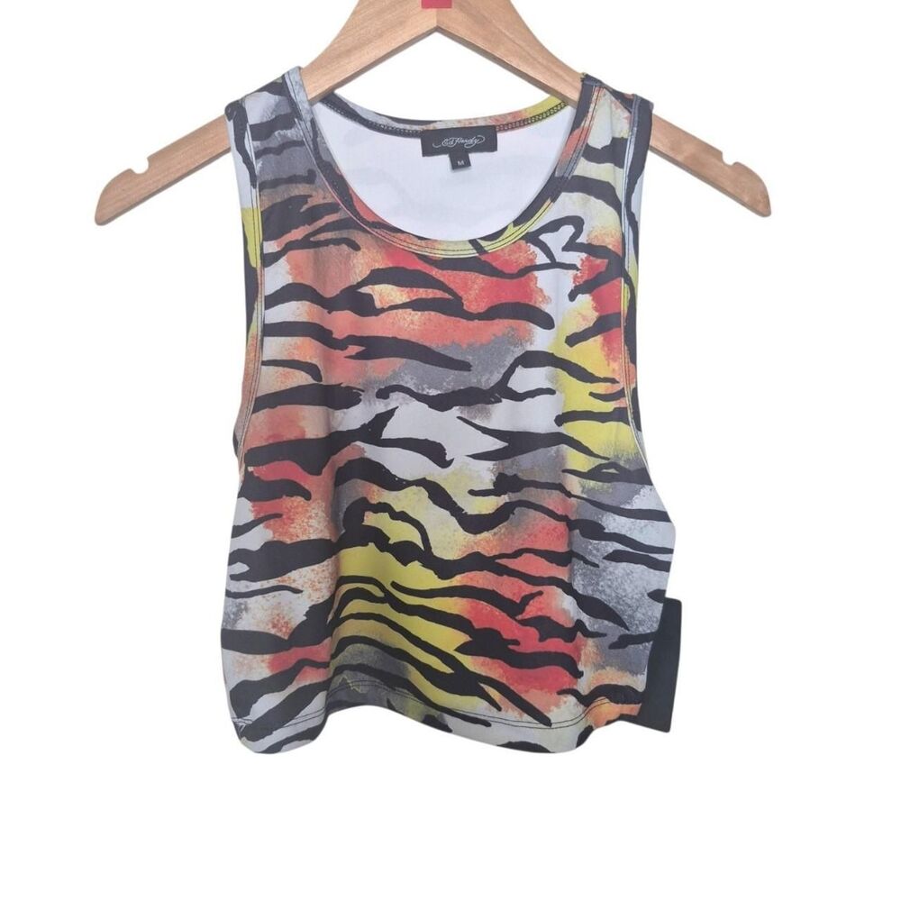 Ed Hardy Multicoloured Tiger Print Cropped Tank Top Size Medium NEW